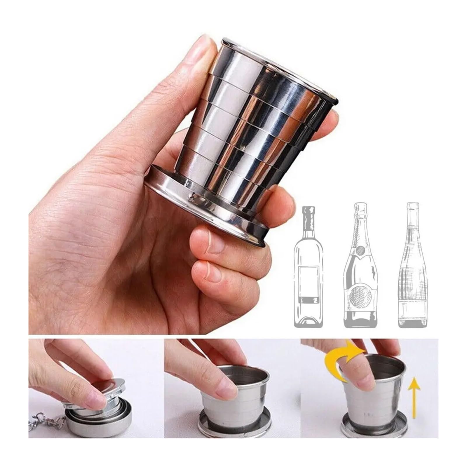 Zusammenklappbarer Edelstahlbecher Handbecher aus Edelstahl | Zusammenklappbarer Teleskopbecher. Zusammenklappbarer Becher(450ml)