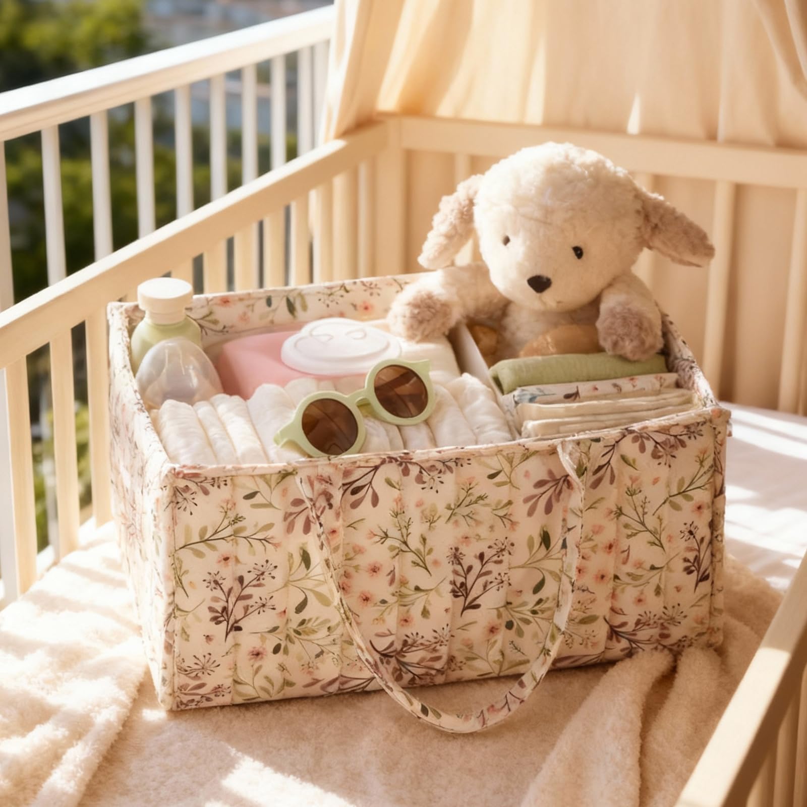 Newborn Essentials - Organizer per pannolini per bambini, 38 x 25,5 x 18 cm, con scomparti e maniglie, organizer portatile per pannolini e oggetti per bambini (beige)