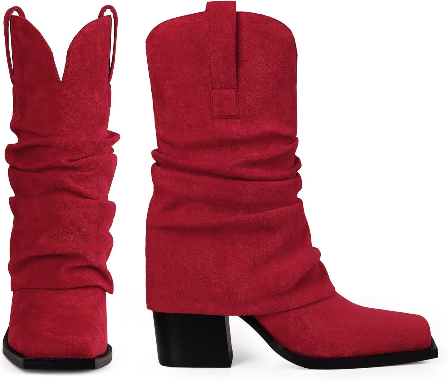 Cowboy Boots for Women Cowgirl Mid Calf Square Toe Fold Over Chunky... - Picture 51 of 56