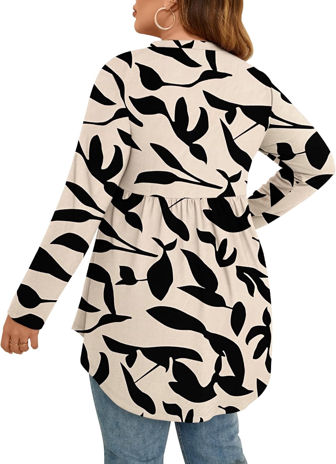 PLOKNRD Women's Plus Size Tops Long Sleeve Henley V Neck Button Up Flowy T Shirts Tunic Loose Blouses - Image 4