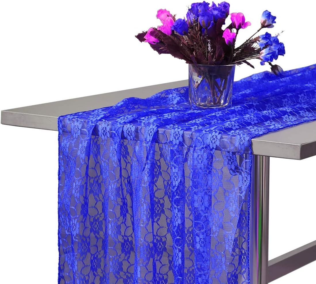 MDS Pack of 20 Wedding 27 x 170 inches Long Sheer lace Table Runner for Wedding Banquets Decorations Birthday Parties, Engagements, Rustic Boho for 14Feet Table Runners - Royal Blue