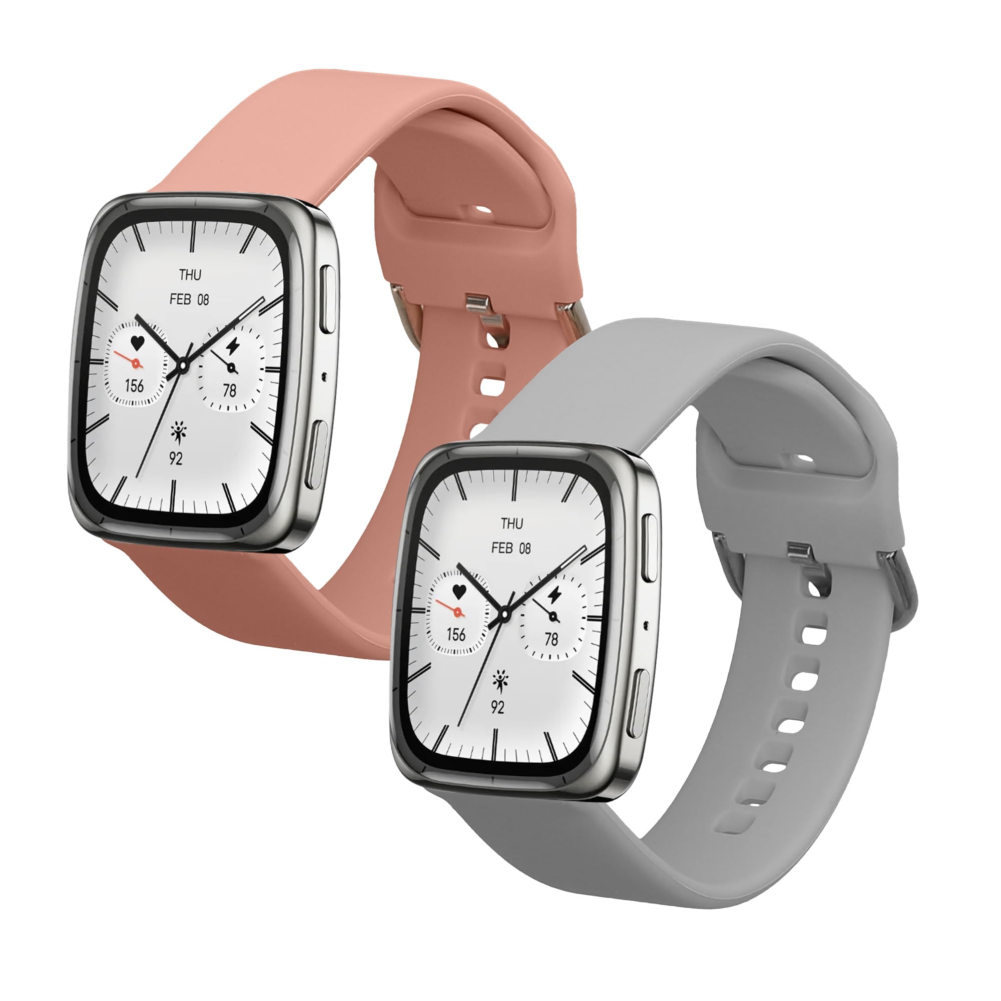 kwmobile Pulsera compatible con 20mm Amazfit Active 2/2 Square/Active Edge/Bip 3 / GTS 3 4 correa - 2x Correas de silicona flexible - Tamaño ajustable