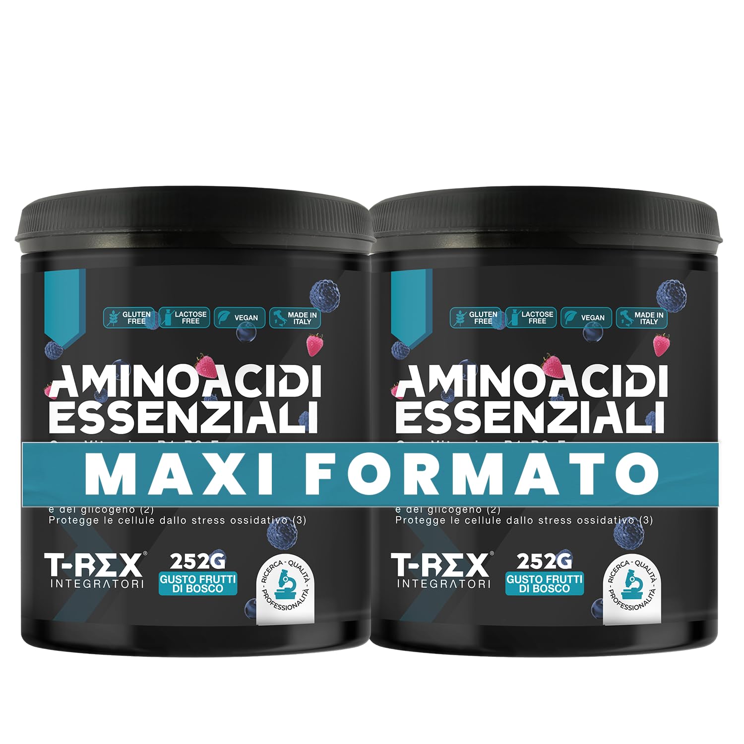 EAA Aminoacidi Essenziali con mix di vitamine B1, B6 ed E - Integratore di amminoacidi naturali vegan ottenuti da fermentazione T-Rex Integratori (Polvere, Frutti di Bosco)