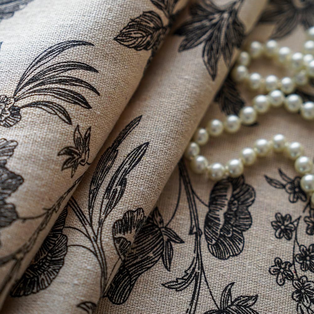 SUTAVIA Boho Cotton Linen Tablecloth Bohemian Black Floral Beige Fabric Tassel Lace Farmhouse Table Top Dust-Proof for Home Kitchen Holiday Party Dining Table (Black Flower, Oval, 60"x102")