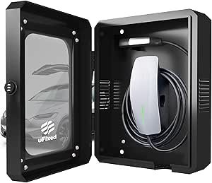 Ufixed Outdoor EV Charger Enclosure Wall Box with Lock for Tesla Wall Charger and Chargepoint with Holder | Weatherproof Visible, Easy to Install, Black