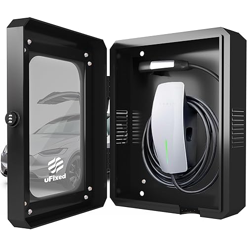 Outdoor EV Charger Enclosure Wall Box with Lock for Tesla Wall Charger and Chargepoint with Holder | Weatherproof Visible, Easy to Install, Black
