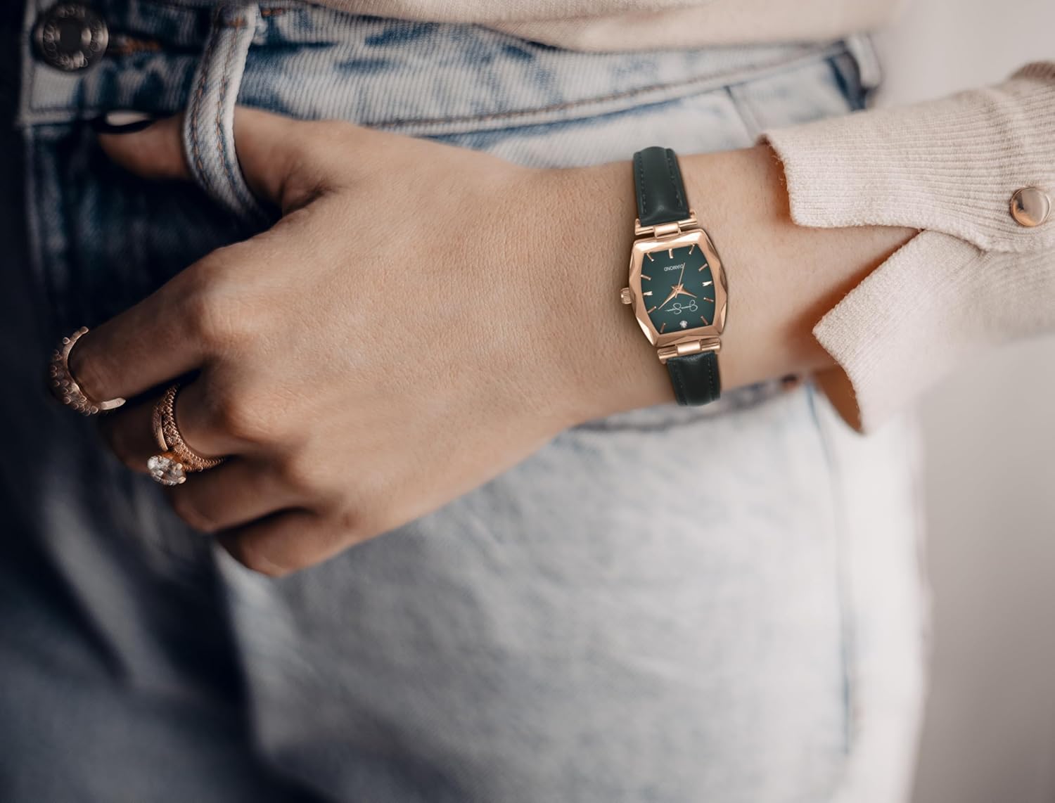 Jessica Simpson Diamond Collection Women's Watch, Classic Quartz, Leather Band, Barrle Faceted Crystal Face, Elegant Dress Watch for Women