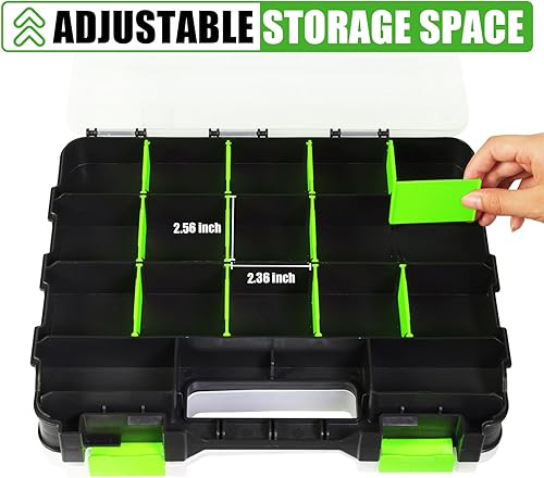 Miniatura 3 de Generic Caja de herramientas con tapa transparente, caja organizadora de 34 compartimentos de doble cara con divisores extraíbles para herrajes,