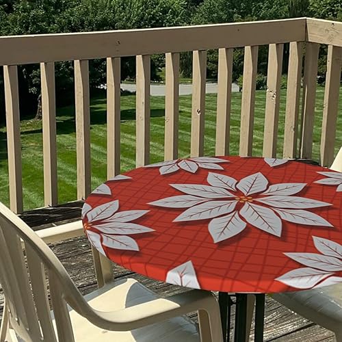 Miniatura 5 de Mantel redondo de Navidad con borde elástico, para mesas redondas de 28 a 35 pulgadas, mantel redondo con patrón de flor de pascua, impermeable,