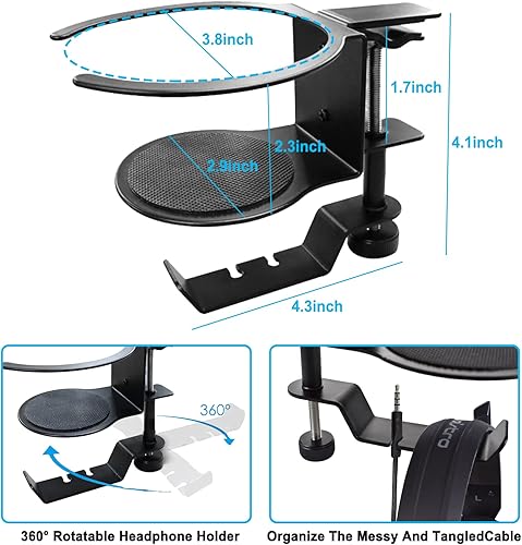 Miniatura 2 de LBTING Soporte para tazas de escritorio, 2 en 1, ajustable y giratorio de 360 para juegos de oficina, accesorios de escritorio para auriculares