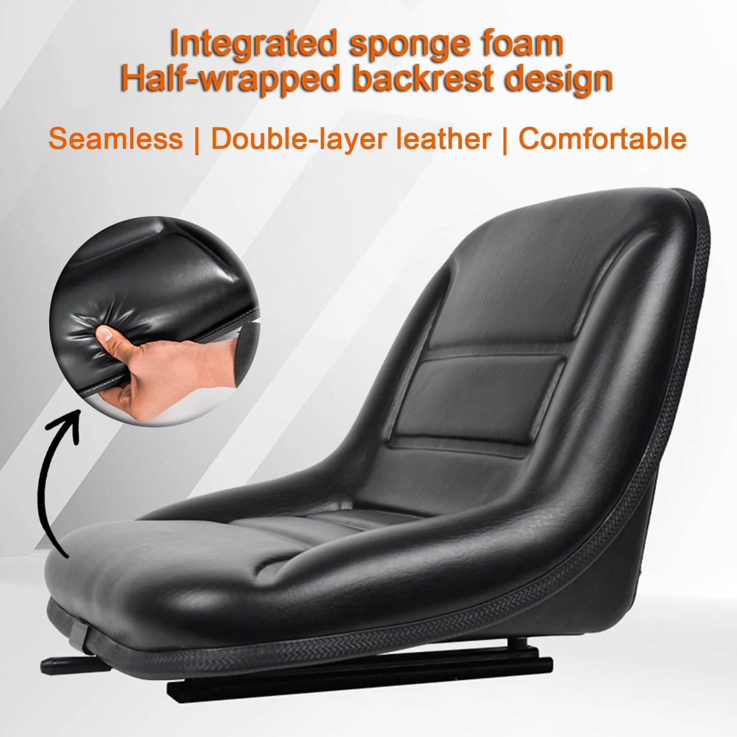 Universal Forklift Seat with Slide Track PVC Tractor High Back Seat Replacement Fits Lawn Mower Replacement Garden Tractor Seat w Mesh Storage Pockets for Dozer Telehandler Excavator Skid Steers