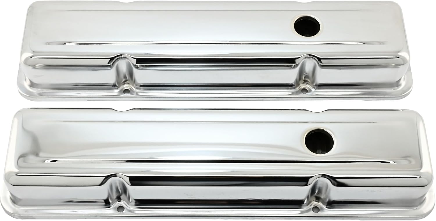 Steel Short Valve Covers Fits 1958–86 Chevy SB 283‑305‑327‑350‑400 – Smooth – Chrome