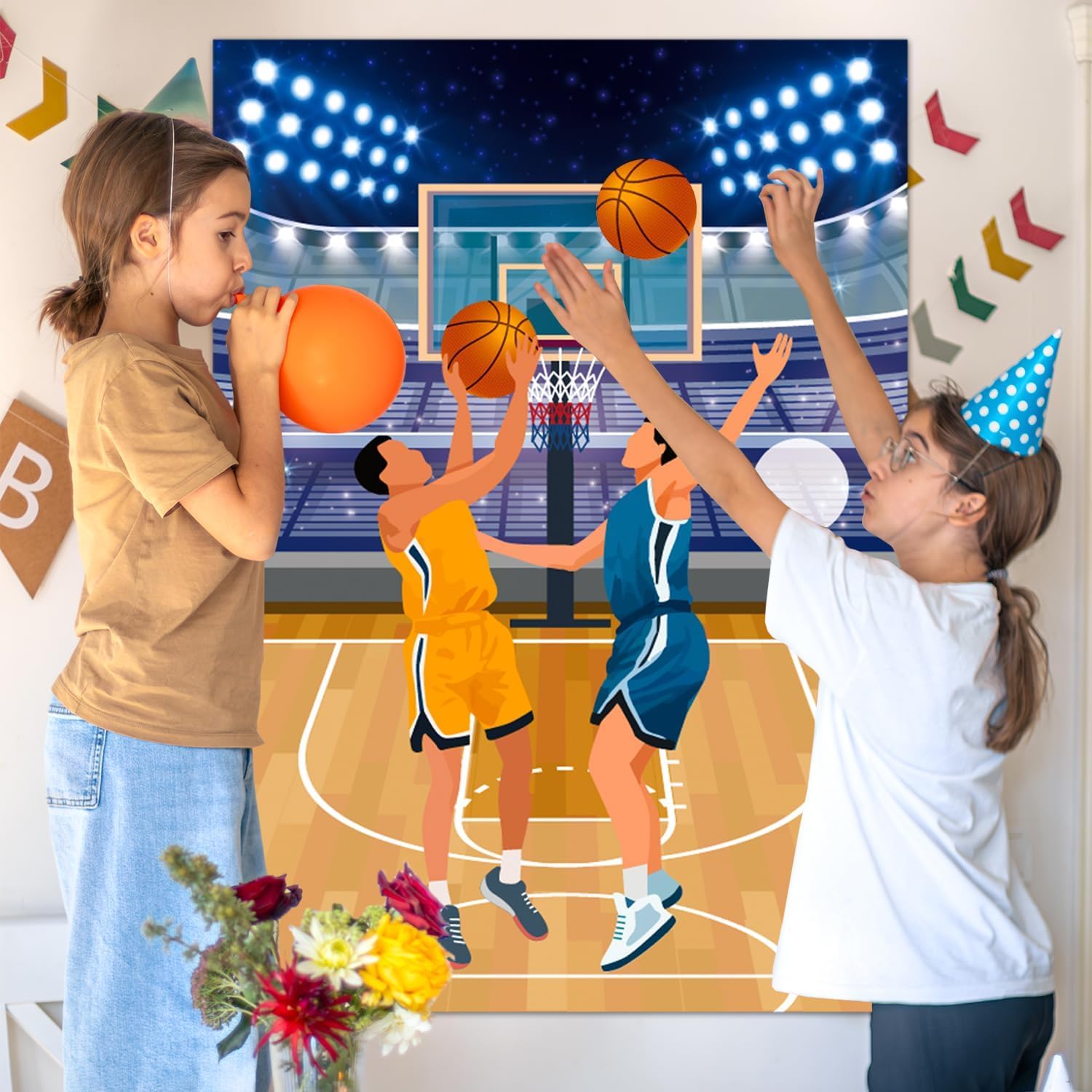 Fruitful Jewelry Pin The Basketball on The Hoop Game, 7 Pcs Sport Party Poster Ball Stickers Blindfold etc Sport Basketball Birthday Party Decorations