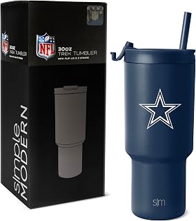 Simple Modern Officially Licensed NFL Dallas Cowboys 30 oz Tumbler with Flip Lid and Straws | Insulated Cup Stainless Steel | Gifts for Men Women | Trek Collection | Dallas Cowboys