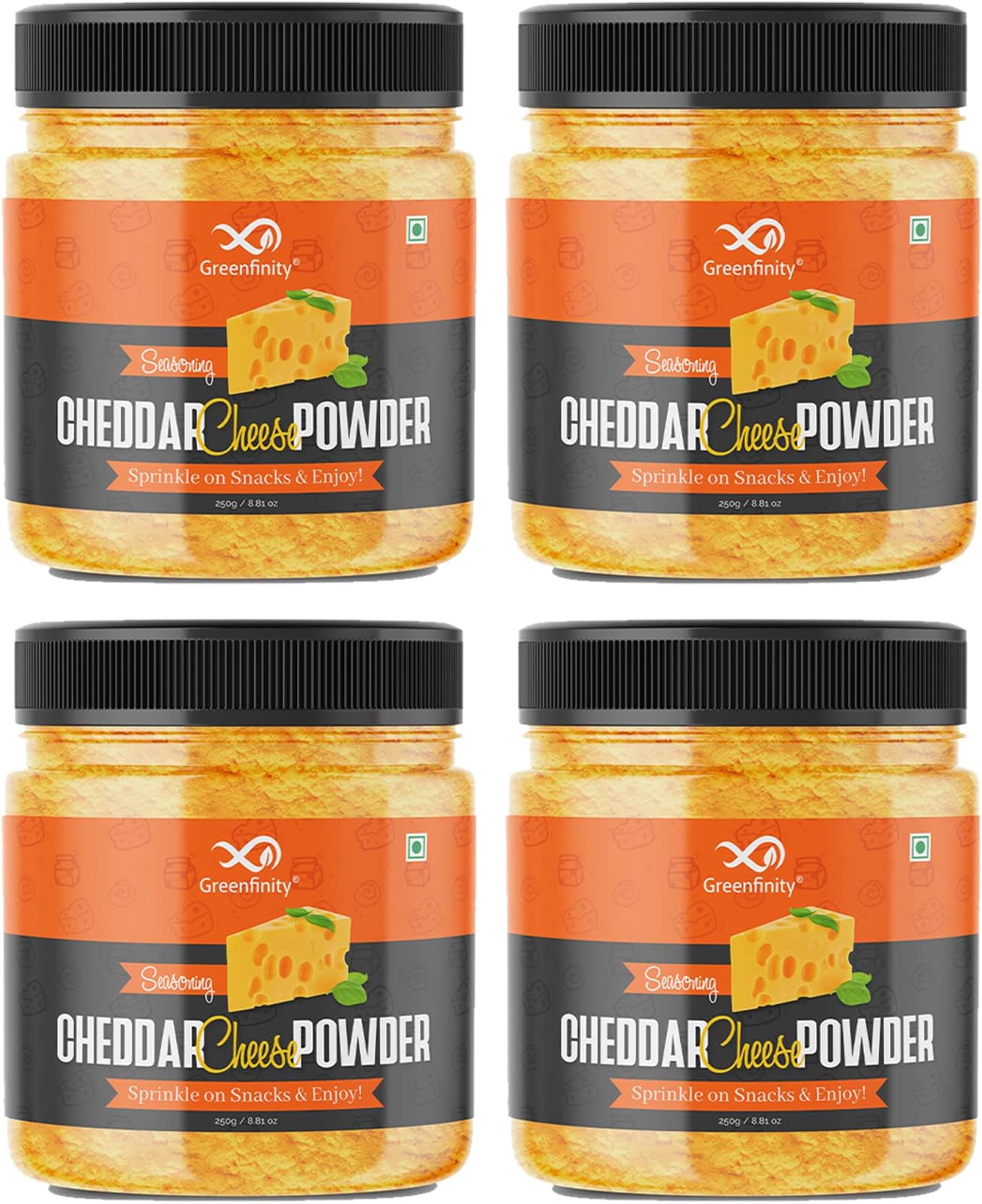 GreenFinity Cheddar Cheese Powder 250g (Pack of 4) - Ideal for Making Popcorn, Pizza, Pasta, French Fries, and More with Delicious Cheddar Flavor in Every Bite