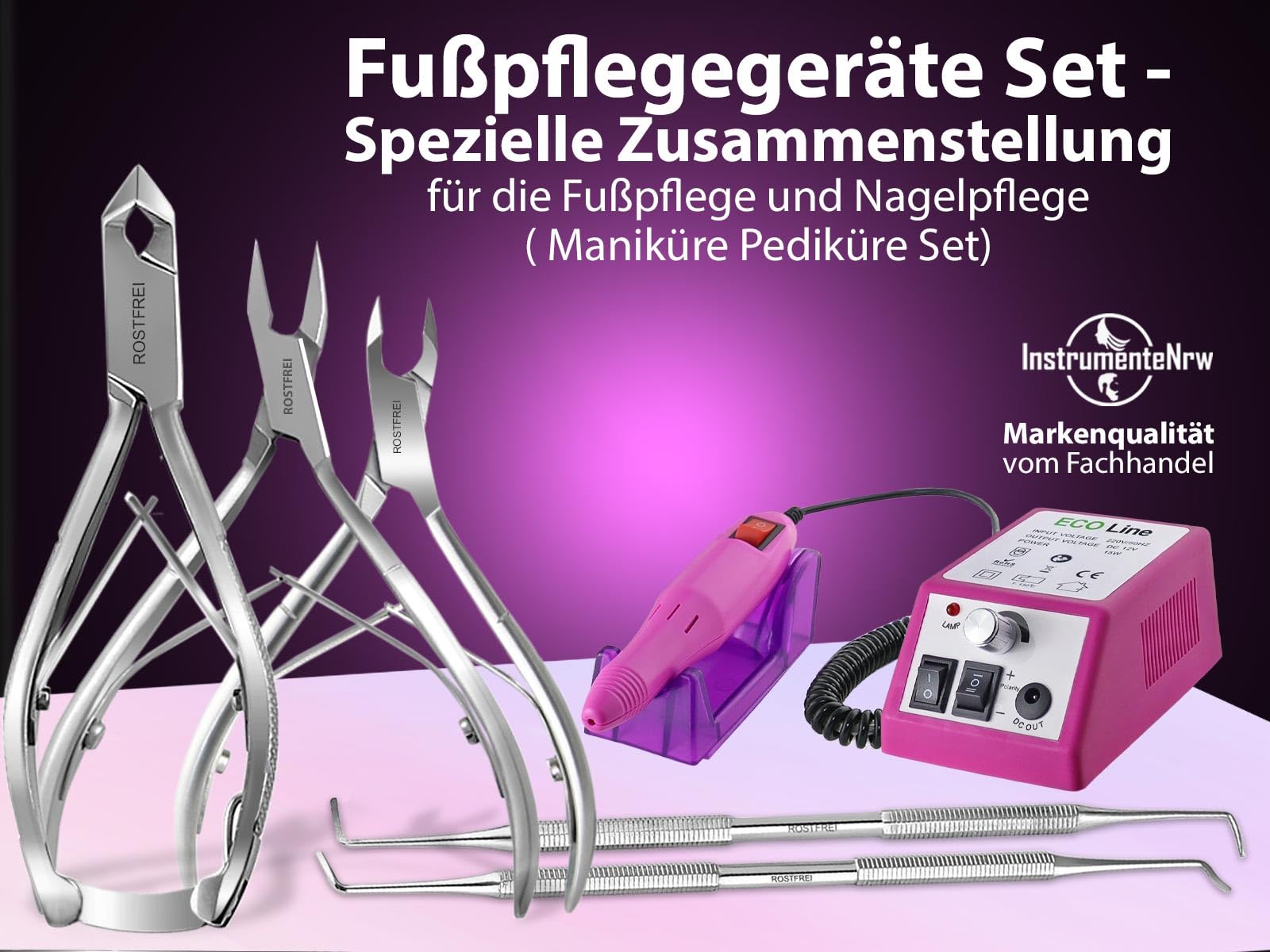 Fußpflegegerät Fräser Komplettes Fußpflege Set Elektrischer Nagelfräser | Schleifgerät mit Fußpflegeinstrumente Diamantschleifer und Hornhautentferner