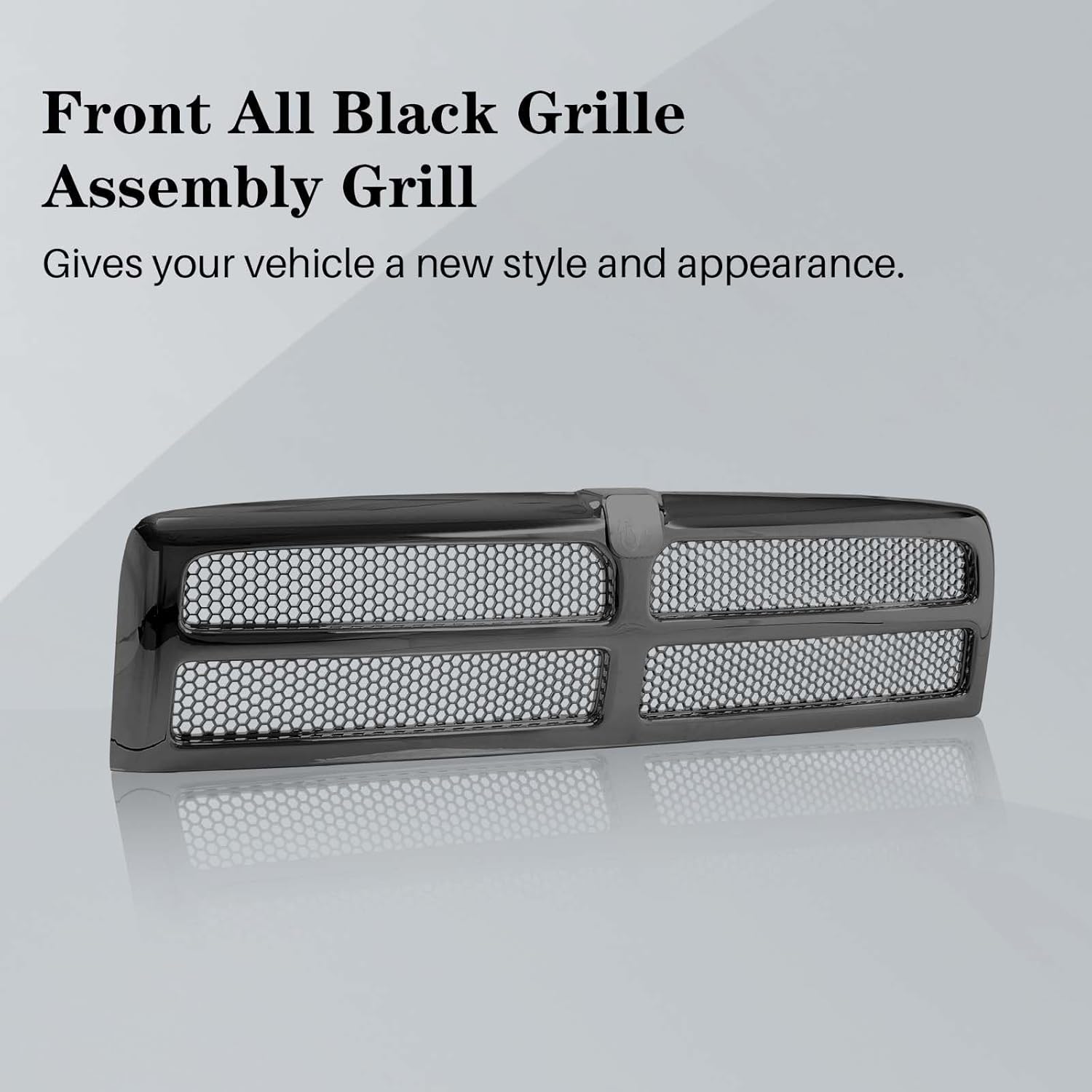 CarPartsDepot Front All Black Grille Assembly Grill Honeycomb Insert Compatible For Dodge Ram 1500 2500 3500 Excluding Sport Package Standard Extended Crew Pickup 1994-2002 Base ST WS Laramie