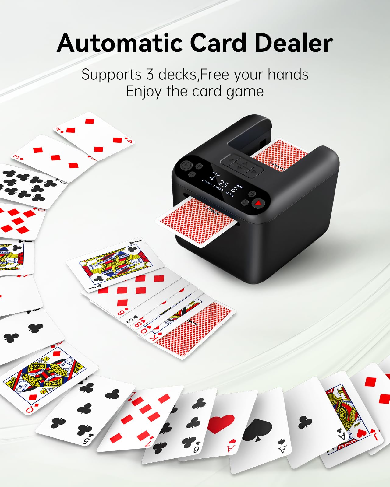 KPAW Automatic Card Dealer for 1/2/3 Decks, USB Rechargeable Card Dealing Machine Portable Card Dealer for Texas Holdem, UNO, Bridge, Poker More