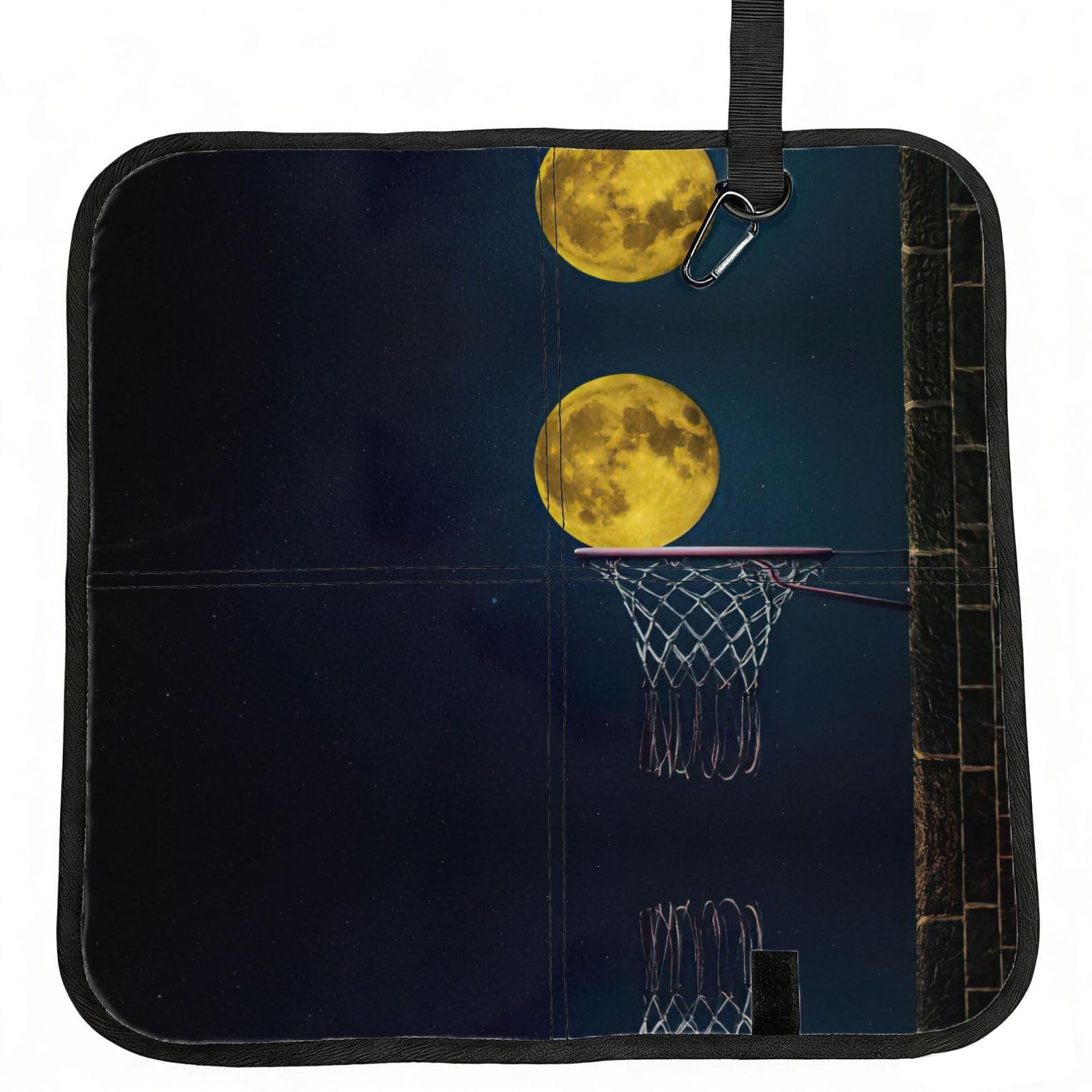 SDEGTHO Moon and Basketball Printed Foldable Seat Pad with Closure, Lightweight Cushion for Airplane Travel Camping