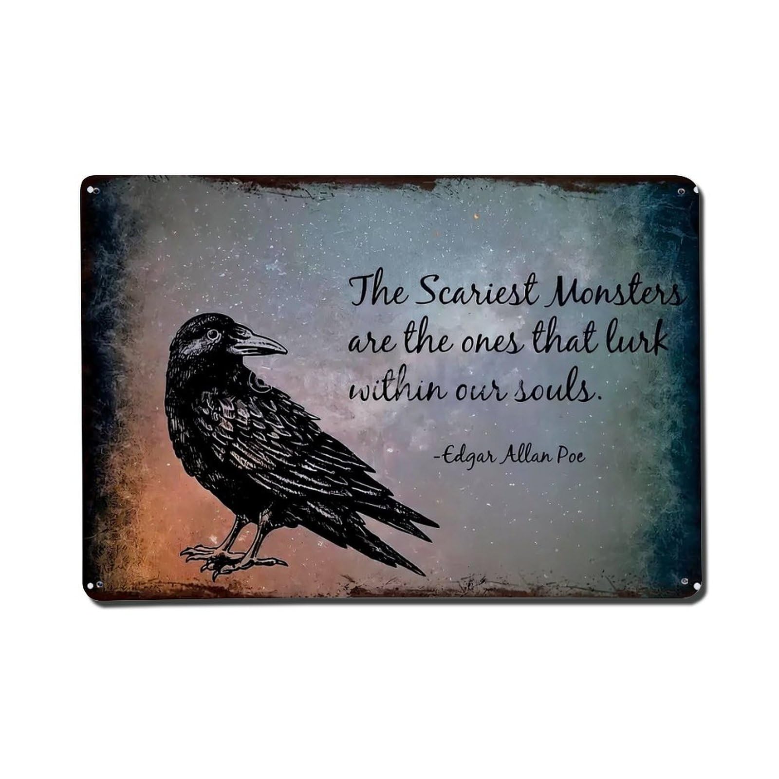 Raven Quote Background Art Print Retro Metal Tin Sign, Vintage Decor Art Poster for Bar, Home, Man Cave, Kitchen, Laundry Room Gift 8x12Inch
