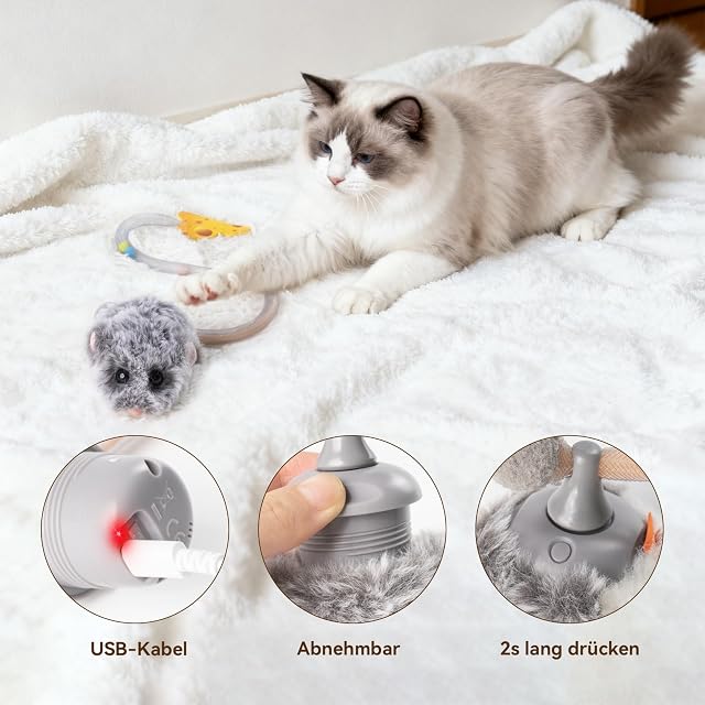 Foto 6 de 7 de Migipaws Juguete Interactivo para Gatos, ratón Migimaus eléctrico con Cola oscilante, Sensor Inteligente