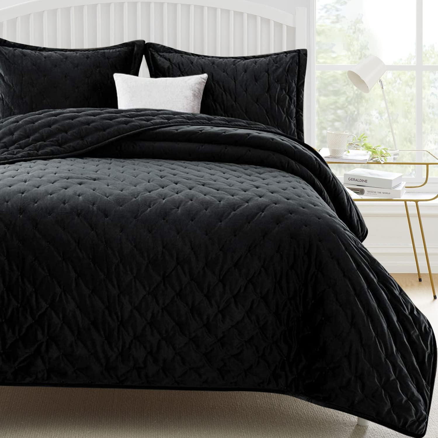 Aspire Homeware Quilted Bedspreads Double Size Crushed Velvet Bedspread