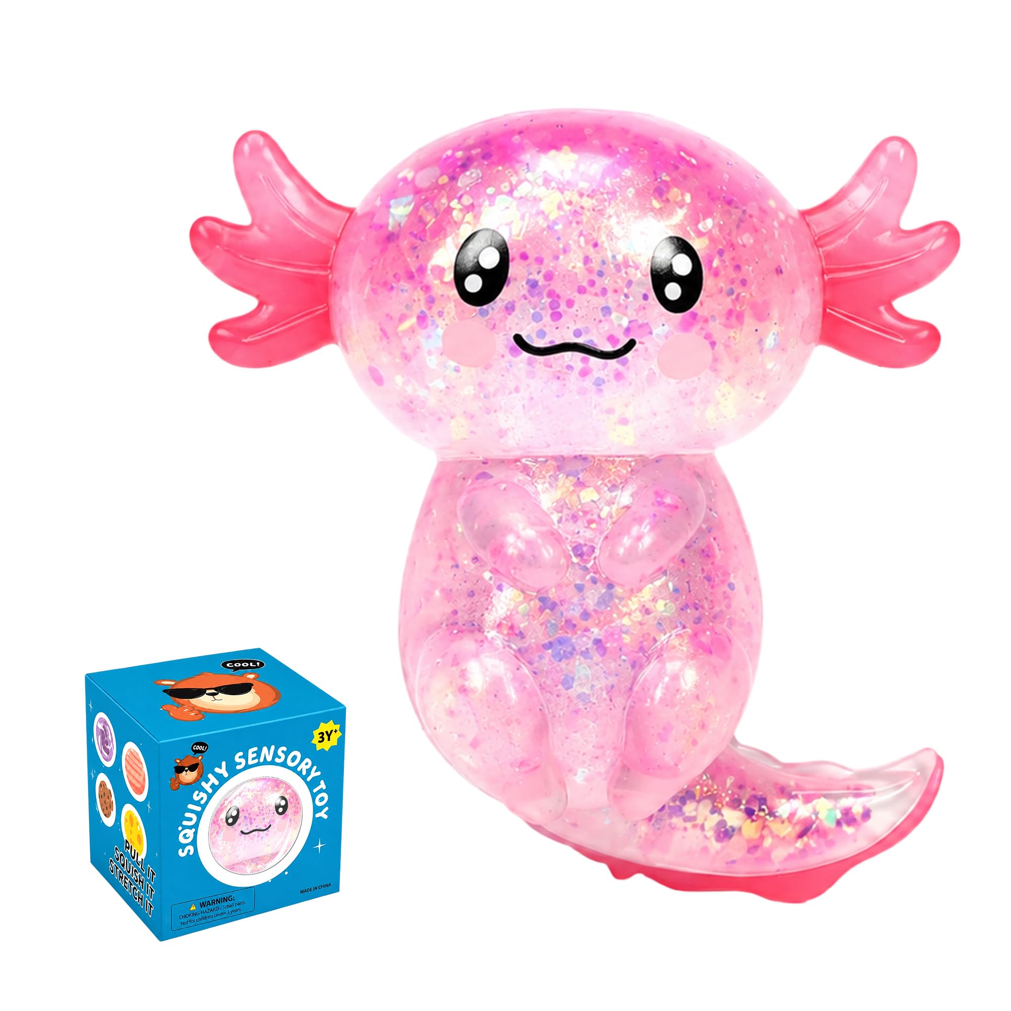 Axolotl Squishy Stress Relief Toy, Glitter Fidget Cute Axolotl Toy(Pink)