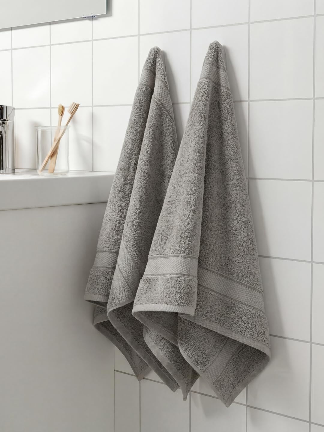 Monte Carlo Bamboo Cotton Hand Towel Set 2 Piece | 600 GSM Ultra Soft & Highly Absorbent | Premium Small Towel 40x60 cm | Quick Dry Skin Friendly Bathroom & Kitchen Towel (Eco Bamboo) | Silver-image-11