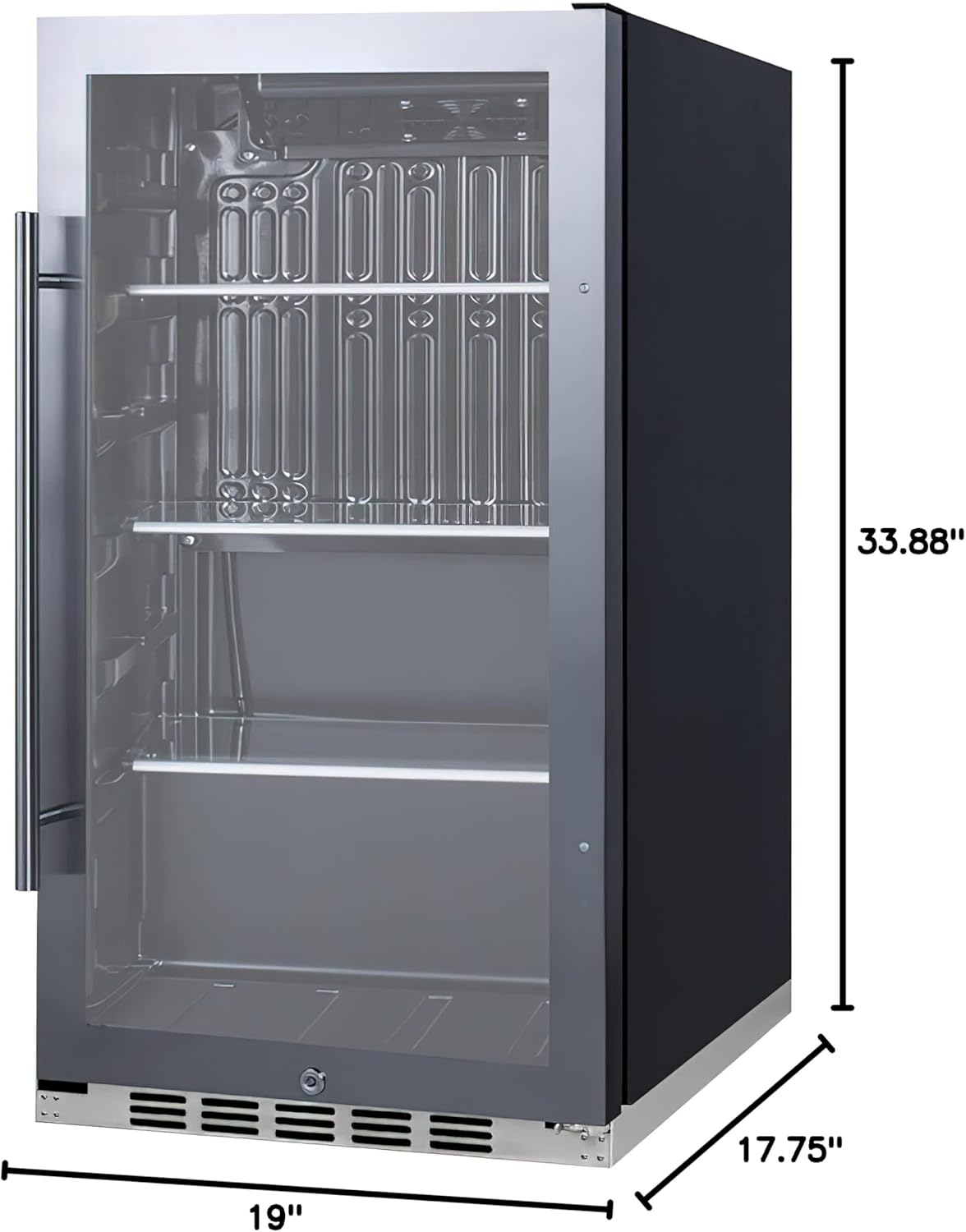 Summit Appliance SPR488BOSH34 Shallow Depth Indoor/Outdoor Beverage Cooler, 3.13 cu.ft. Capacity, 17.75" Depth, Weatherproof Design, Sealed Back, Factory Installed Lock, LED Lighting, Black Interior