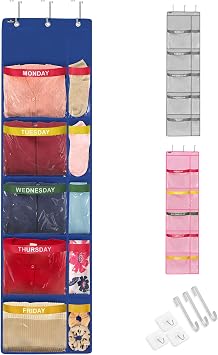 Handy Laundry Weekly Clothes Organizer for Kids 5-Shelf Hanging Closet Storage with Day of the Week Labels, Over the Door or Wall Mount, Large Capacity, Encourages Routine, Blue