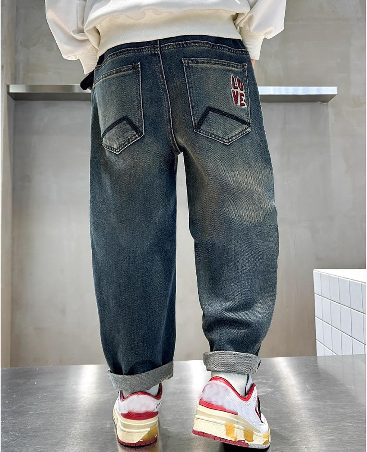 Baggy Jeans Boys Wide Leg Elastic Waist Denim Pants with Multiple Pockets Kids Cargo Trousers Jeans
