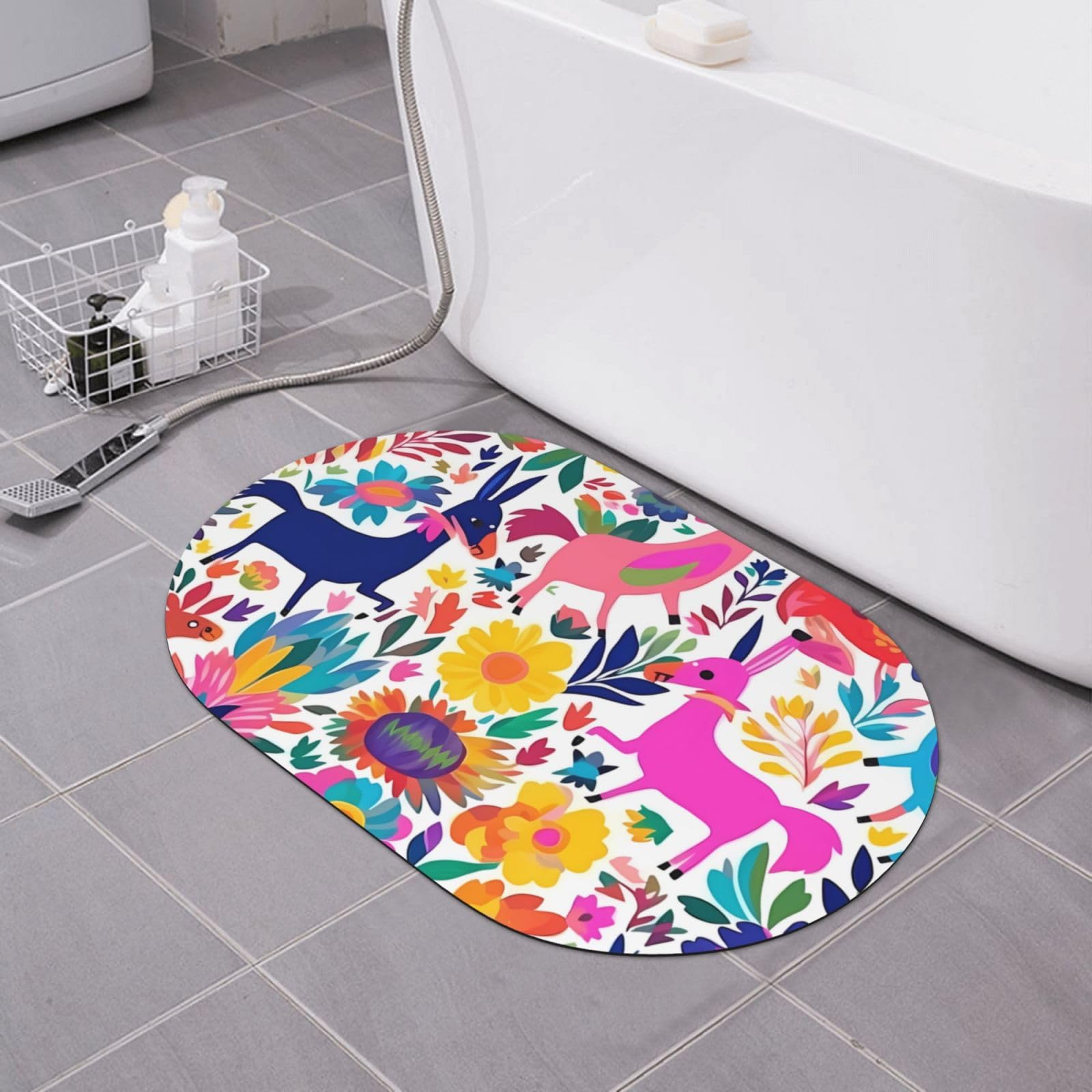 Tapis de bain en terre de diatomée BONDIJ ultra absorbant et antidérapant style mexicain Otomi
