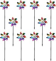 FameFame 10 Pack 19.7" Reflective Pinwheels with Stakes - Pre-Assembled Colorful Wind Spinners to Scare Birds from Garden, Yard & Lawn