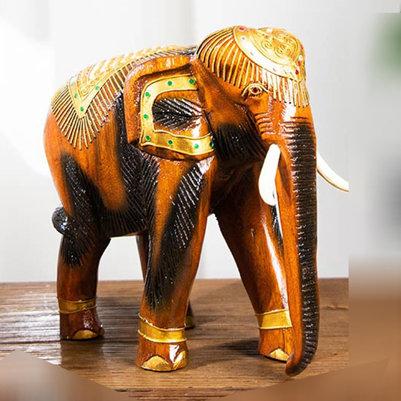 Amazon.co.jp: 木彫り ゾウの置物 置き物 象の置物 風水象の像  