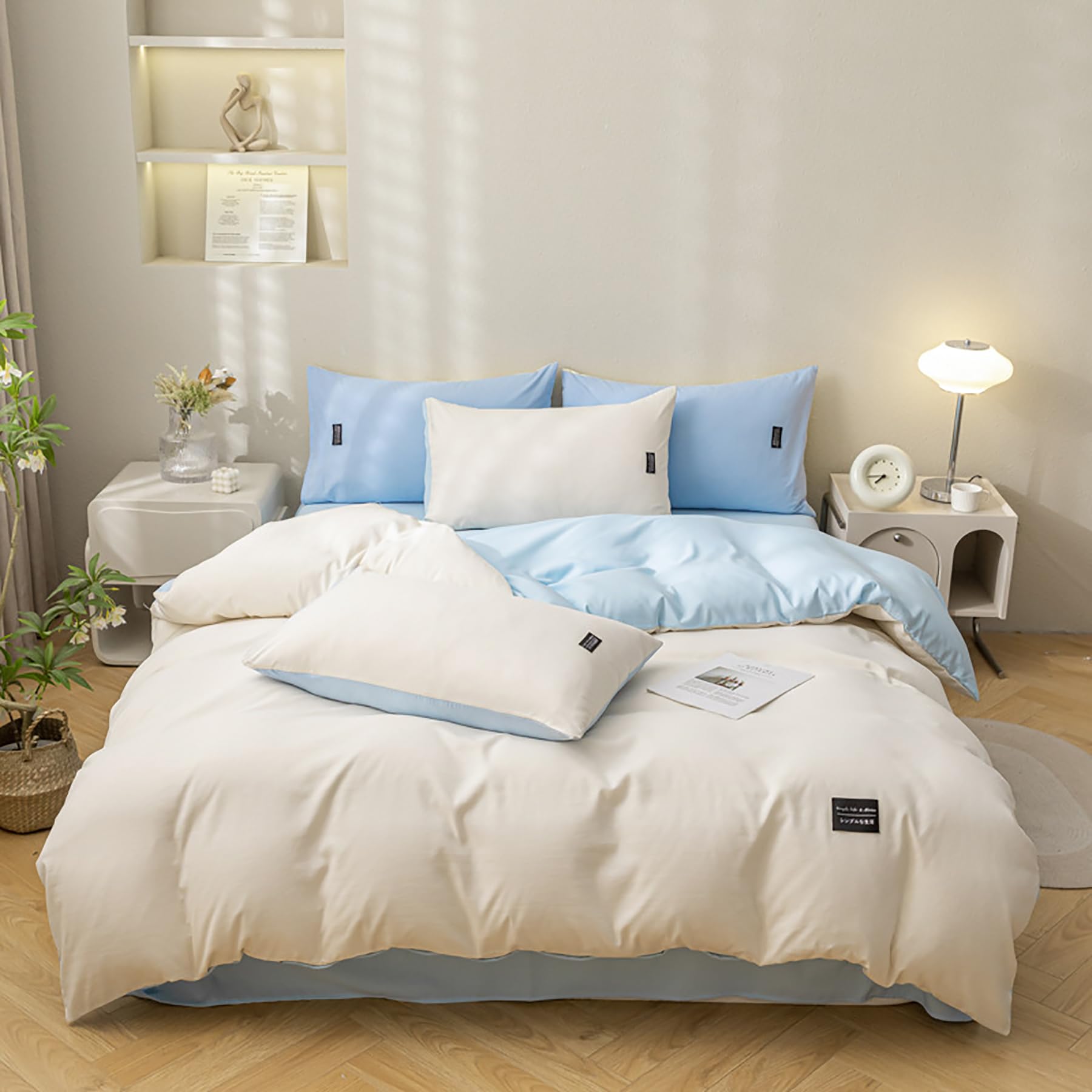 Housse de couette coton doux respirant bicolore contre la chaleur nocturne
