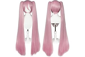 Pikeys Pink Long Straight Wig with Ponytails for Anime Dress Up