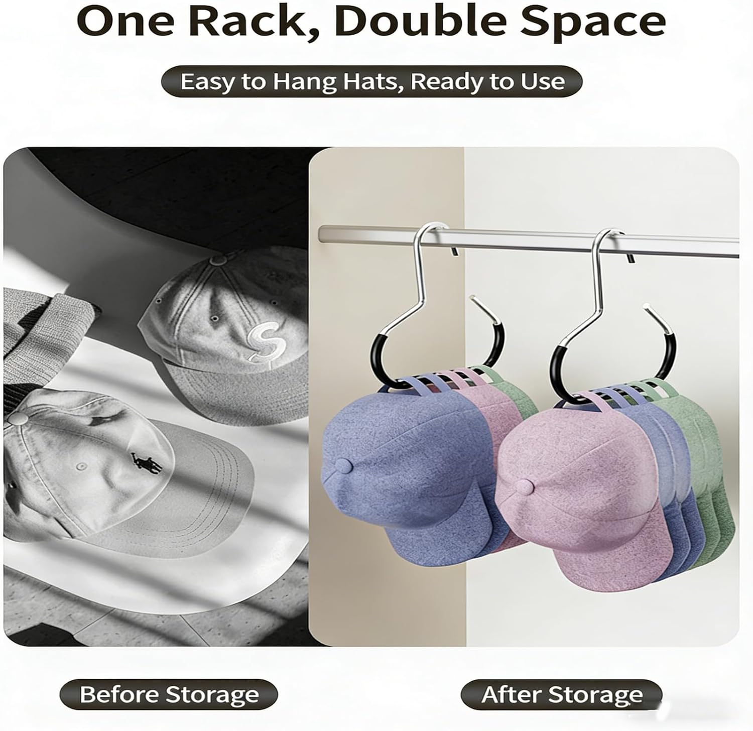Durable Steel Hangers: Maximize Closet Space with Versatile Storage, Hat Organizer, Stainless Hat Hanger, Multifunctional Steel Hangers for Hats, Scarves, Belts, Ties, Bra, Anti-Slip (18, White)