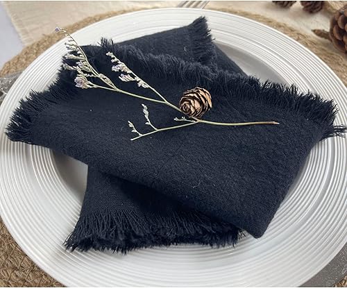 Miniatura 10 de EHLDekol Juego de 4 servilletas de tela hechas a mano, 100% algodón, con flecos, servilletas delicadas lavables, para cenas, bodas y fiestas (18 x