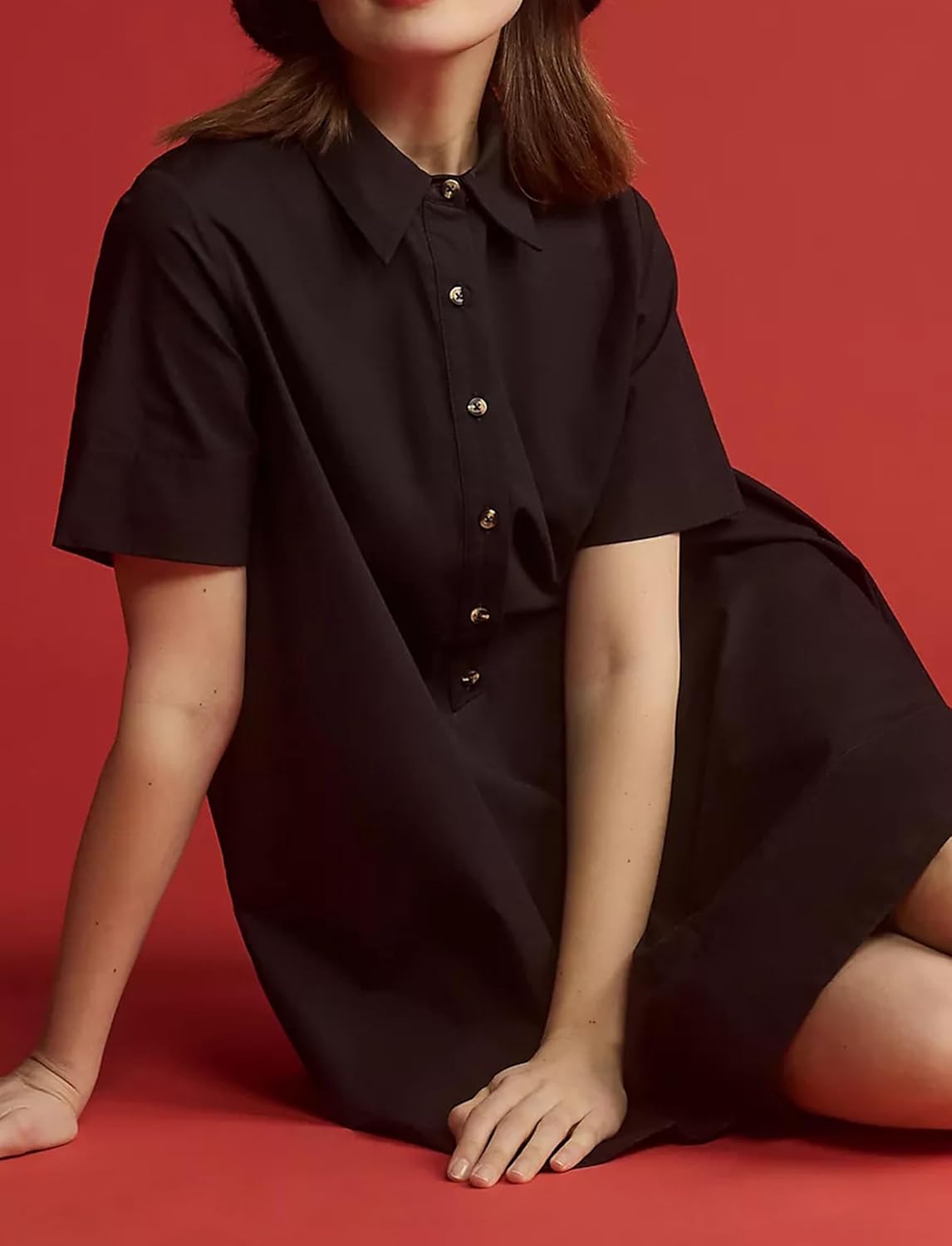 Women Short Sleeve Swing Tunic Mini Dress Oversized Button Down Shirt Dress Summer Casual Flowy A Line Dress - Image 6