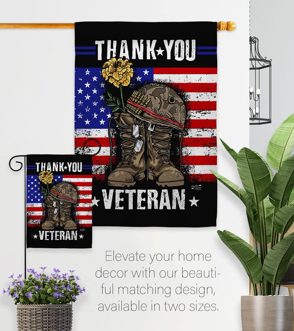 Thank You Veteran House Flag - 2 pcs Pack Armed Forces Service All Branches Support Honor United State American Military Official - Banner Small Garden Yard Gift Double-Sided Made in USA 28 X 40