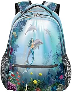 Mochilas para adolescentes meninas meninos sereia golfinho oceano mochila de viagem para mulheres homens mochilas universitárias para escola, trabalho, laptop, mochila resistente à água para caminhadas, Multicor, Medium