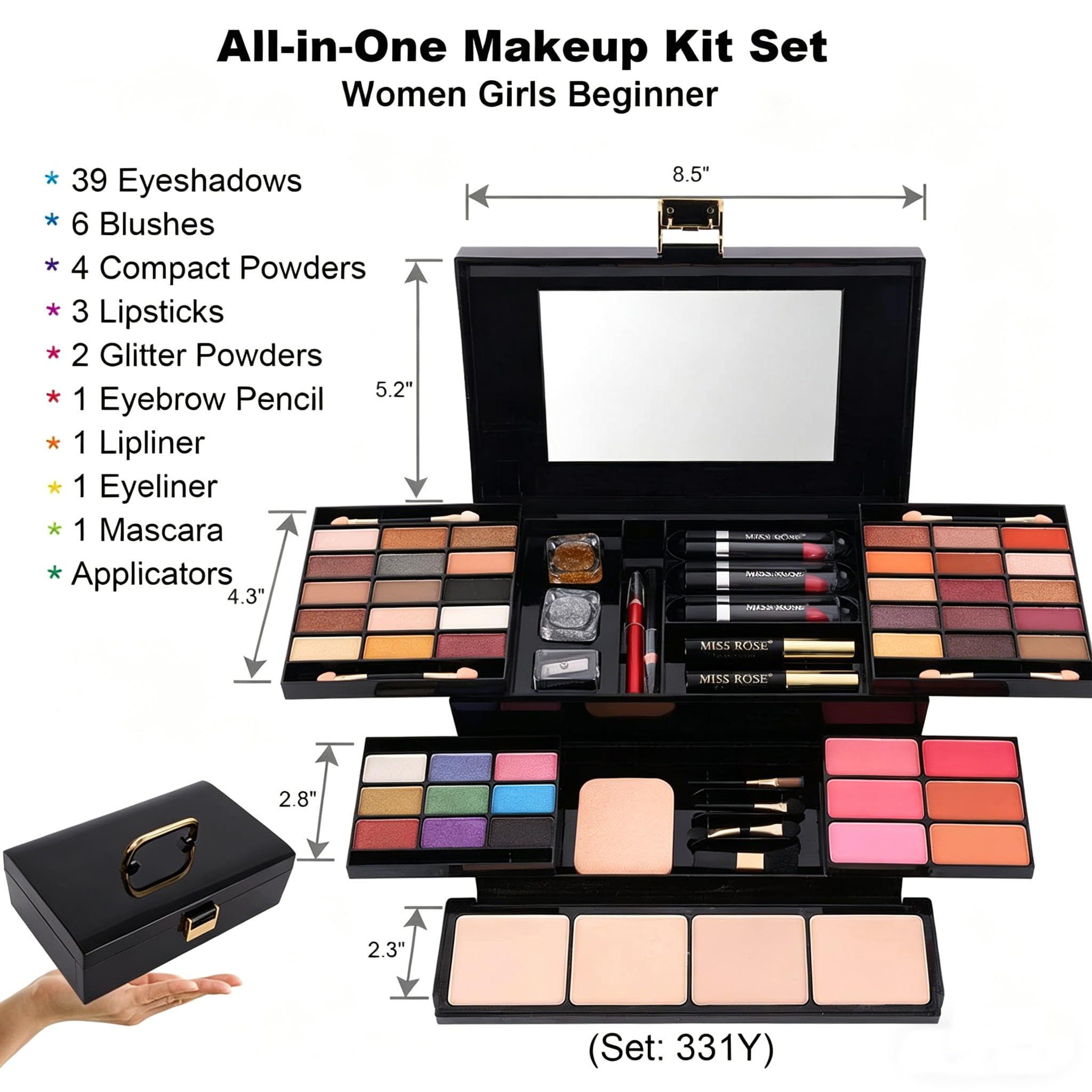 Makeup Kit for Women Girls,Schminke Set Frauen, All in One Makeup Kit,mit Kosmetikpinsel, Lippenstift, Lidschattenpalette, Rouge, Glitzer-Gel in Rosa, lustiger Reise-Schminkkoffer für Mädchen