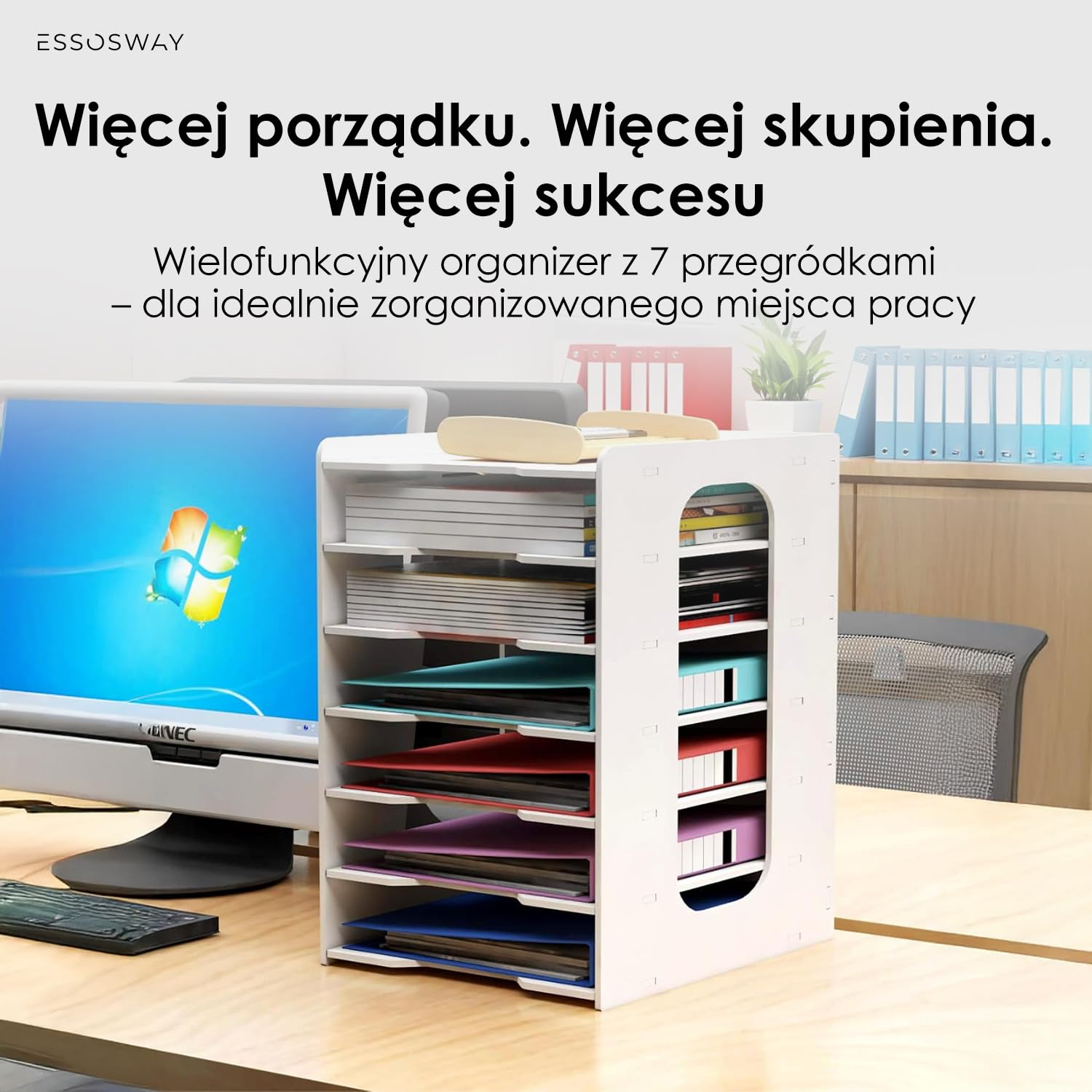 Organizer na biurko - Pojemnik na Dokumenty A4 - z 7 Szufladami i Przybornikiem na Długopisy - Akcesoria biurowe - do Domu i Biura - Biały