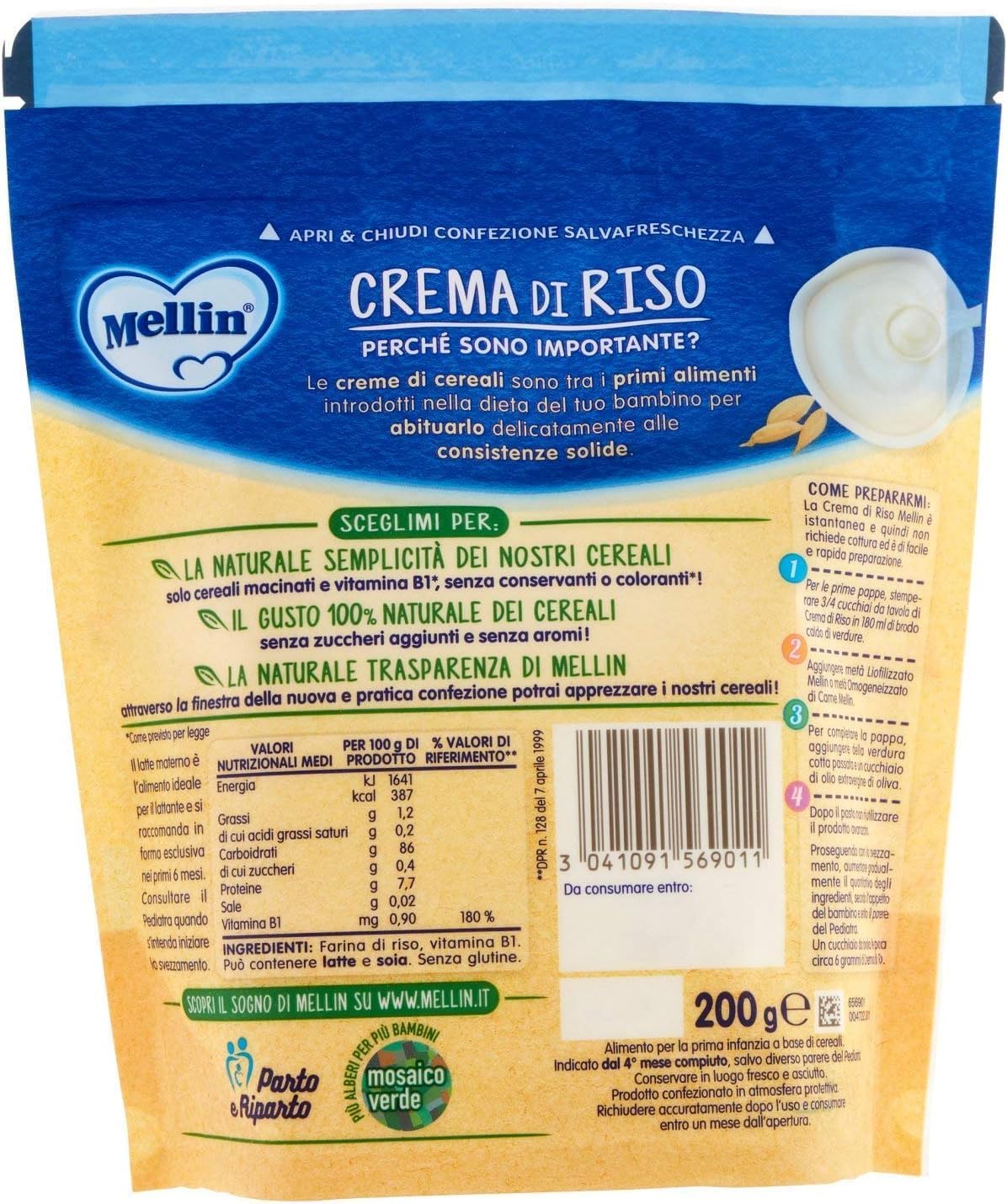 Mellin TestPaket Creme, Crema riso - Multicereali - Mais e tapioca, 6x 200g + italian Gourmet polpa 400g