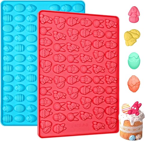 Webake Mini moldes de silicona de Pascua con forma de conejo y huevo de Pascua, moldes de conejo de 58 cavidades y moldes de huevos de 83 cavidades