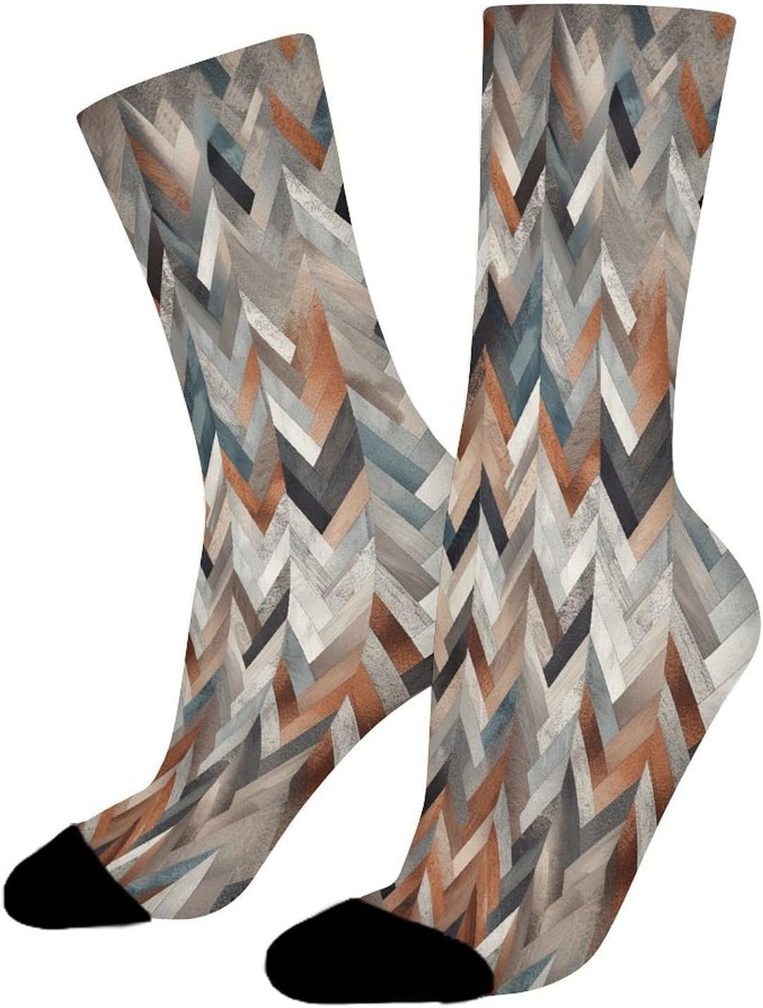 Gray Shape Pattern Crew Sock High Stocking Grippy Socks | Socks for Men & Women,Stockings-Long Thin Tube Sports, Breathable Soft Athletic for Nurses,Travel