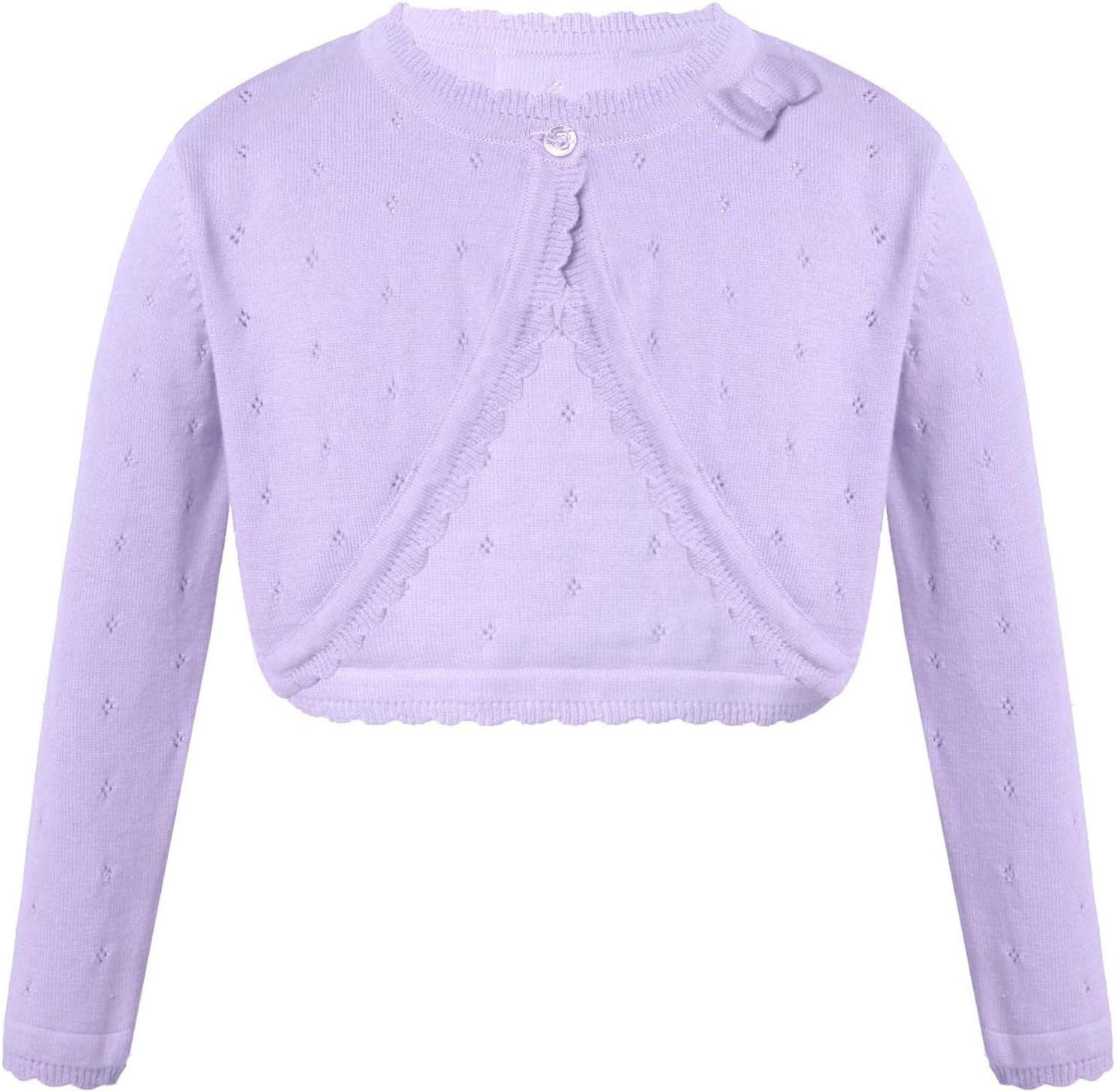 ranrann Kids Girls Long Sleeve Bolero Cardigan Shrug Single Button Cropped Knitted Sweater Jacket Girls Dress Cover Up