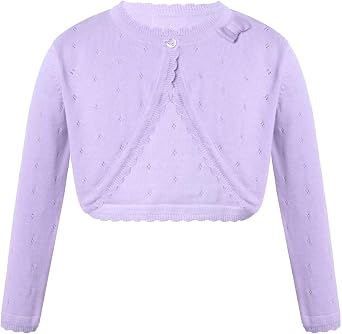 ranrann Kids Girls Long Sleeve Bolero Cardigan Shrug Single Button Cropped Knitted Sweater Jacket Girls Dress Cover Up