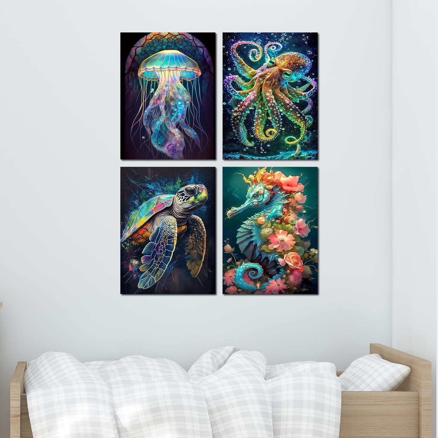 Muzagroo Art 5D Diamond Painting Kits for Adults DIY Diamond Art Kits for Beginners Turtle Diamond Dot Kits Gem Arts and Crafts for Living Room Gem Painting Bedroom 4 PCS Wall Art - Image 3