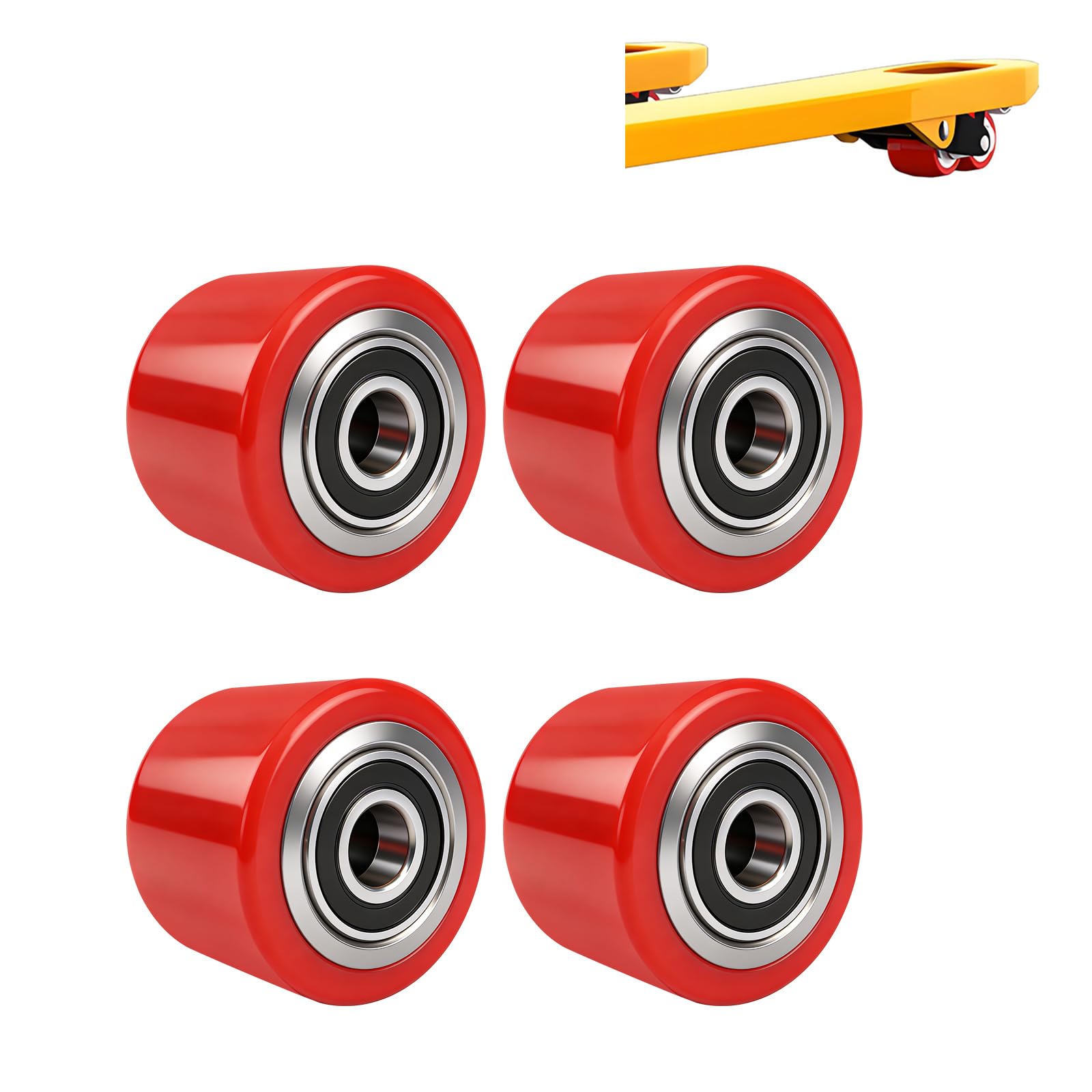 4 Stück Hubwagenrollen Polyurethan, 80 x 70mm Hubwagen Räder Gabelhubwagenrolle Lastrolle für Hubwagen Ersatzrolle, Achse 20 mm (4 Stück 80x70mm (Polyurethan))